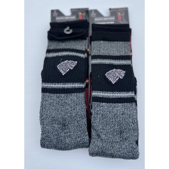2x Game of Thrones Stark Men’s Athletic Crew Socks Black Size 6-12 2-Pack Each - Picture 1 of 8